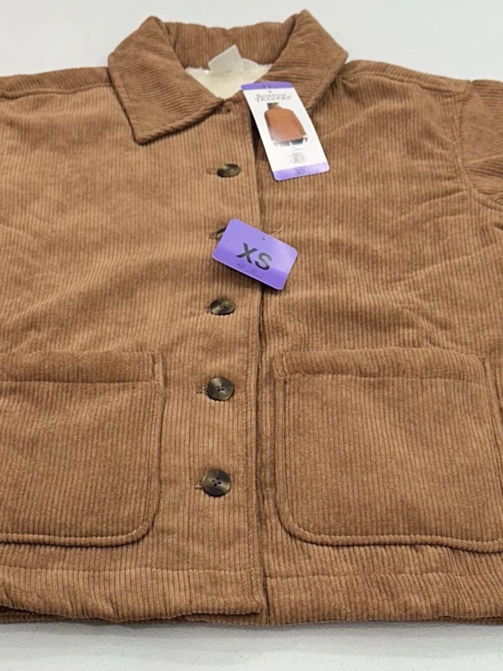 Boston Traders Corduroy Shacket XS Tan Sherpa Lined Shirt Jacket NWT - Picture 4 of 5